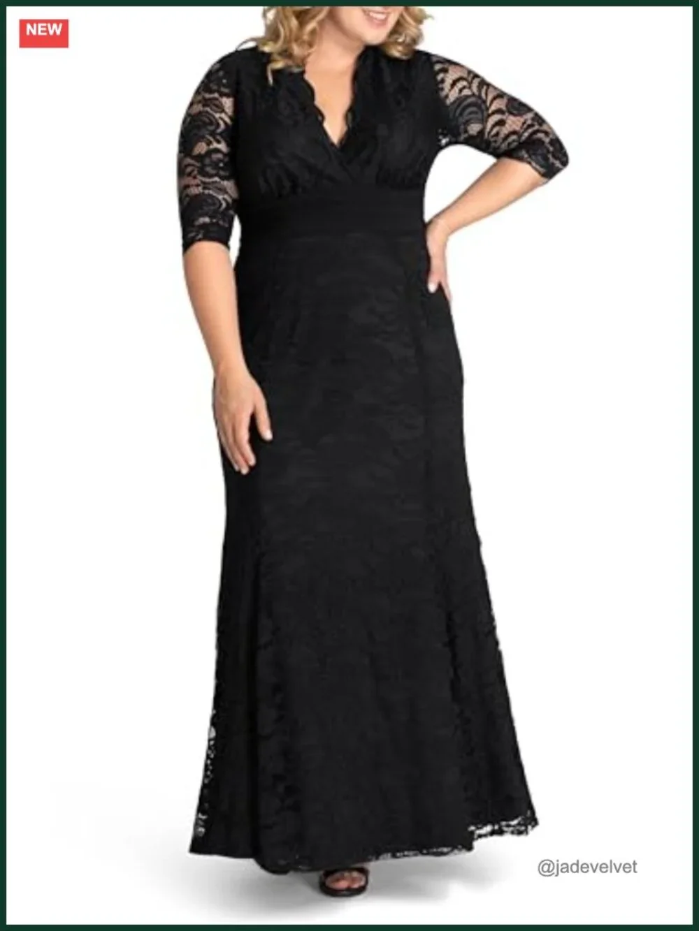 Plus Size Lace Evening Gown Fit & Flare Black-Tie Formal Dress